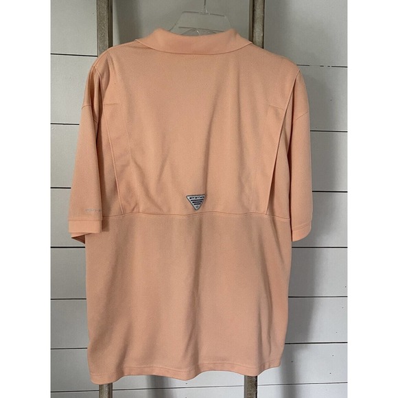 COLUMBIA Men’s PFG Peach Polo/Gray Logo Fishing Shirt Size Medium - Picture 2 of 5